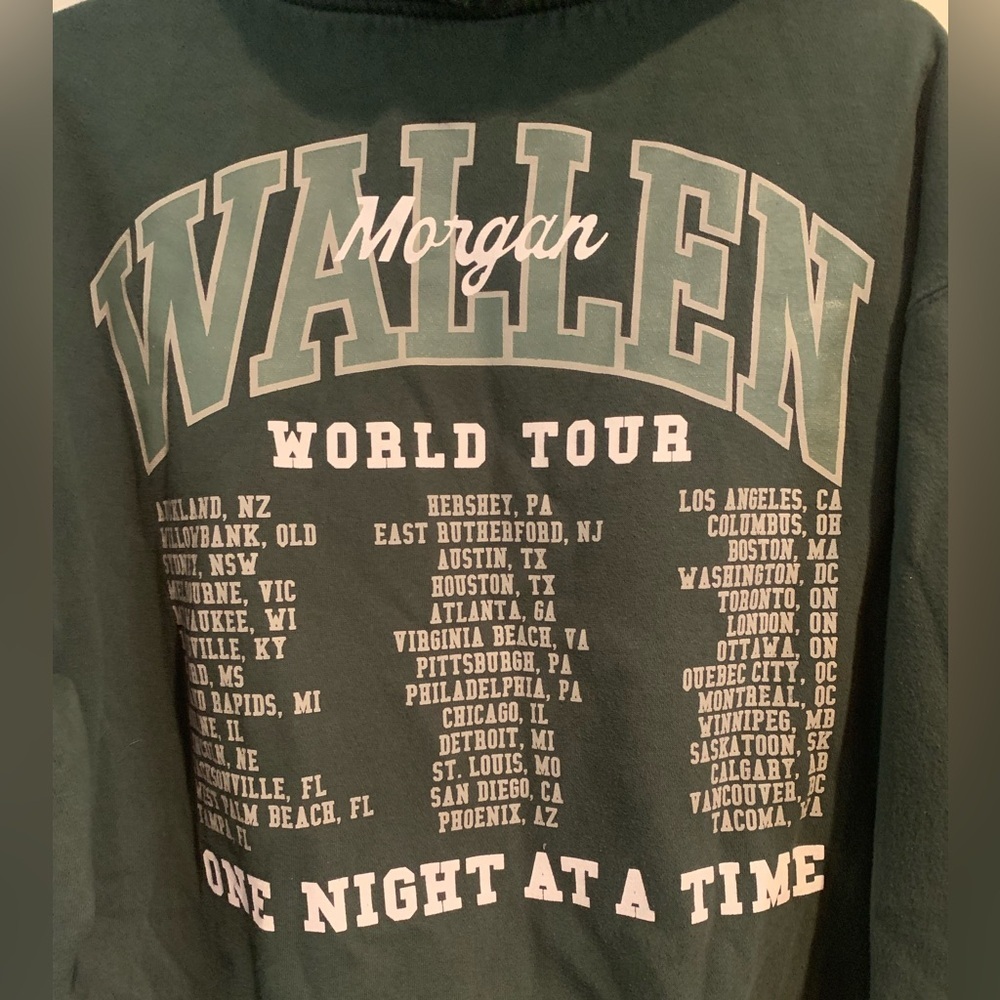 Morgan Wallen One Night At A Time Green Fleece Hoodie Pullover Size M - Picture 5 of 6